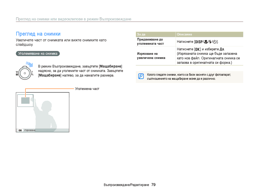 Samsung EC-ST66ZZFPBE3, EC-ST66ZZBPSE3, EC-ST66ZZBPBE3 Преглед на снимки, Уголемяване на снимка, Натиснете o и изберете Да 