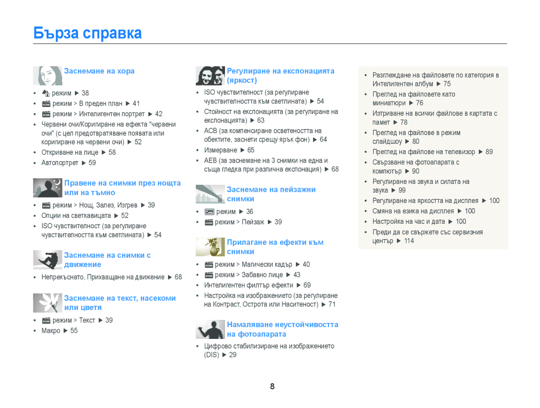 Samsung EC-ST66ZZFPPE3, EC-ST66ZZBPSE3, EC-ST66ZZBPBE3, EC-ST66ZZFPBE3, EC-ST66ZZFPSE3 manual Бърза справка, Заснемане на хора 