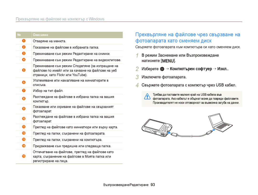 Samsung EC-ST66ZZFPBE3 Изберете n “ Компютърен софтуер “ Изкл, Свържете фотоапарата към компютъра си като сменяем диск 