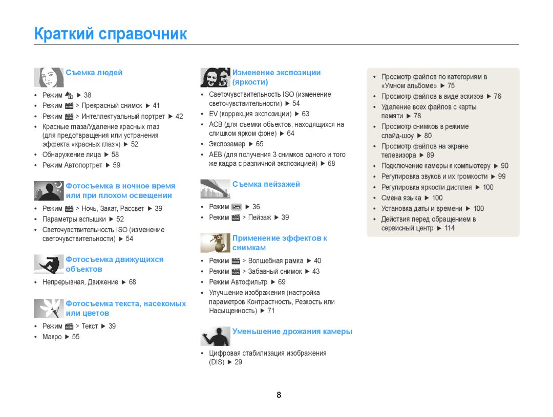 Samsung EC-ST66ZZFPRE2, EC-ST66ZZBPSRU, EC-ST76ZZBPRRU, EC-ST76ZZBPBRU, EC-ST76ZZBPSRU manual Краткий справочник, Съемка людей 