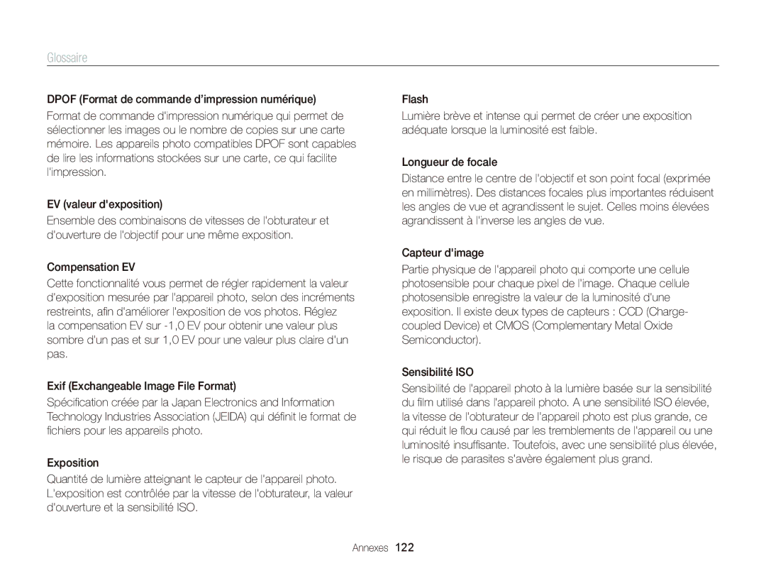 Samsung EC-ST66ZZBPRE1, EC-ST66ZZFPRFR, EC-ST66ZZFPBFR, EC-ST66ZZBPSE1, EC-ST66ZZFPPFR, EC-ST66ZZBPPE1 manual Glossaire 