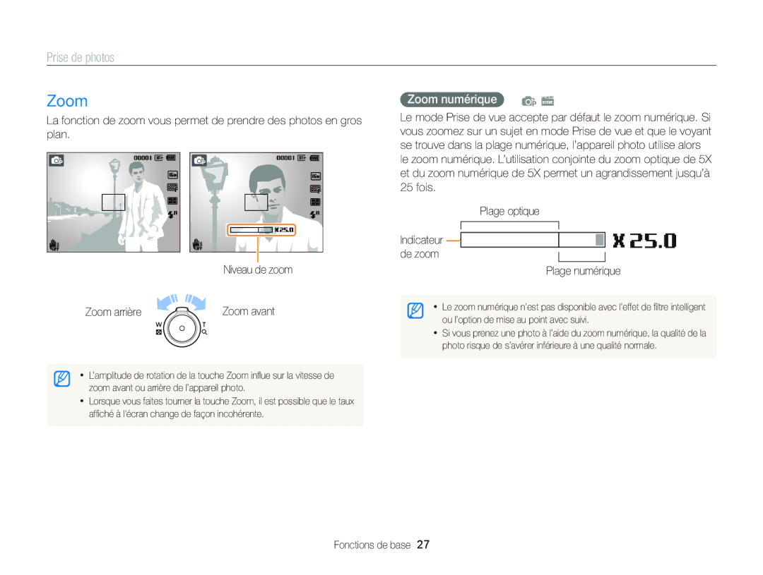 Samsung EC-ST66ZZFPRFR, EC-ST66ZZFPBFR, EC-ST66ZZBPSE1, EC-ST66ZZFPPFR manual Prise de photos, Zoom numérique p s 