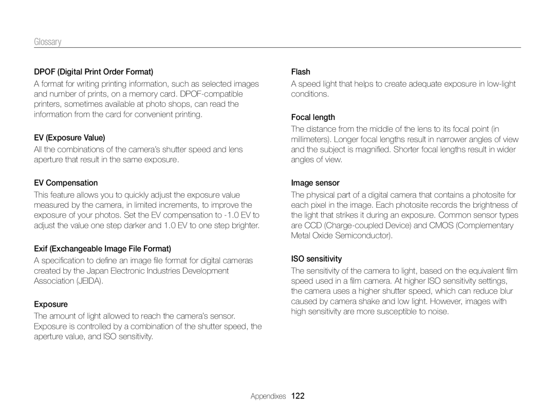 Samsung EC-ST66ZZFPSE3, EC-ST66ZZFPRFR, EC-ST76ZZBPBE1, EC-ST66ZZFPBFR manual Glossary, Dpof Digital Print Order Format 