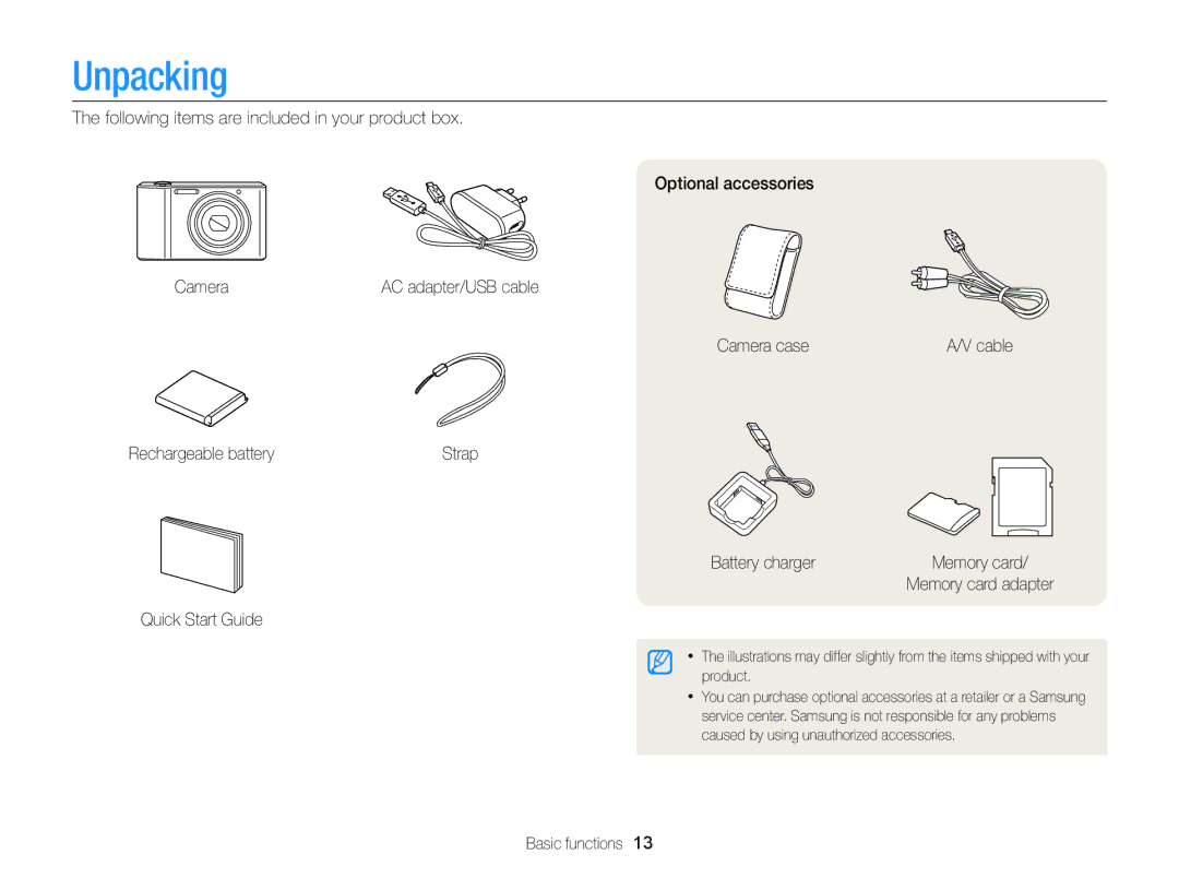 Samsung EC-ST66ZZDDSME, EC-ST66ZZFPRFR, EC-ST76ZZBPBE1, EC-ST66ZZFPBFR, EC-ST66ZZBPSE1, EC-ST66ZZFPPFR manual Unpacking 