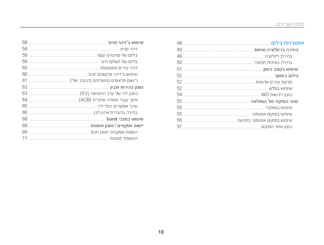 Samsung EC-ST76ZZBPSIL, EC-ST66ZZFPSIL, EC-ST66ZZFPRIL, EC-ST66ZZFPBIL, EC-ST66ZZFPPAE, EC-ST76ZZBDWAE manual םיניינעה ןכות 