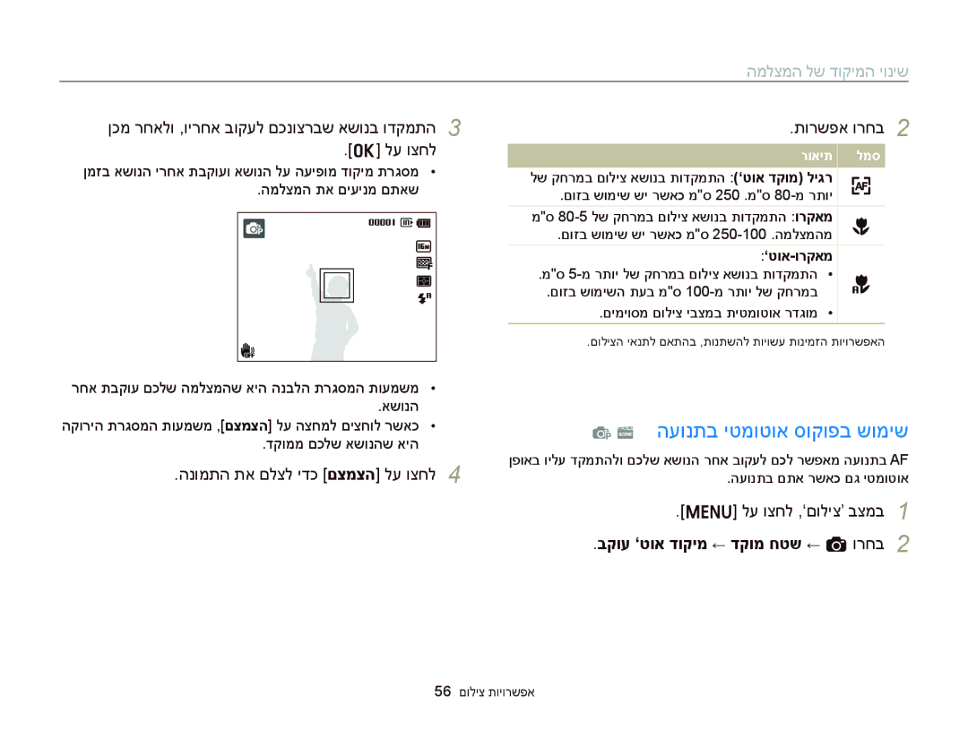 Samsung EC-ST66ZZFPSAE העונתב יטמוטוא סוקופב שומיש, המלצמה לש דוקימה יוניש, הנומתה תא םלצל ידכ םצמצה לע וצחל תורשפא ורחב 