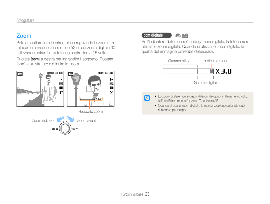 Samsung EC-ST65ZZBPUE1, EC-ST67ZZBPUE1, EC-ST65ZZBPSE1, EC-ST67ZZBPRE1 manual Fotografare, Zoom digitale, Gamma digitale 