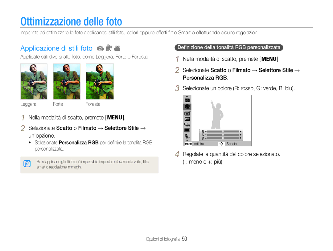 Samsung EC-ST67ZZBPRE1, EC-ST67ZZBPUE1, EC-ST65ZZBPSE1, EC-ST65ZZBPUE1 Ottimizzazione delle foto, Applicazione di stili foto 