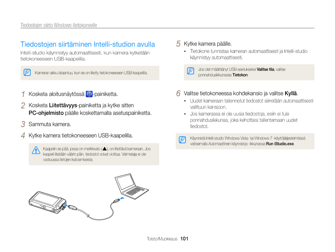 Samsung EC-ST700ZBPBE2 manual Tiedostojen siirtäminen Intelli-studion avulla, Tiedostojen siirto Windows-tietokoneelle 