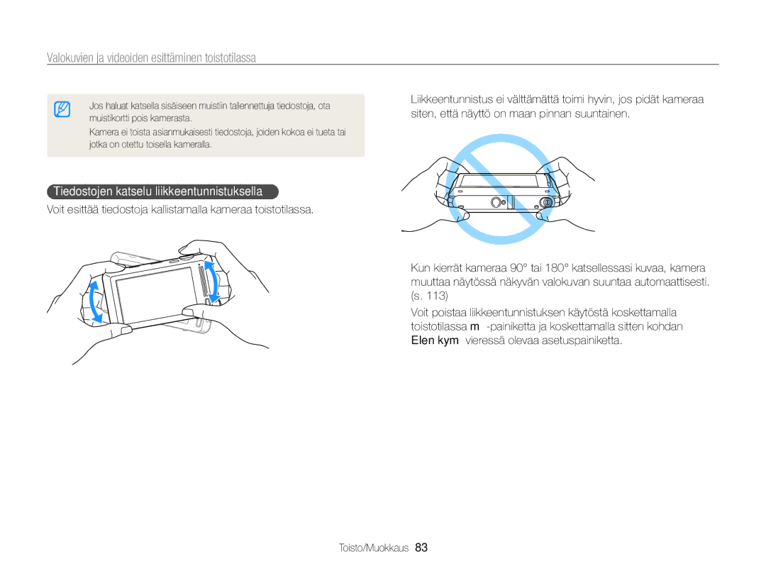 Samsung EC-ST700ZBPBE2 manual Valokuvien ja videoiden esittäminen toistotilassa, Tiedostojen katselu liikkeentunnistuksella 