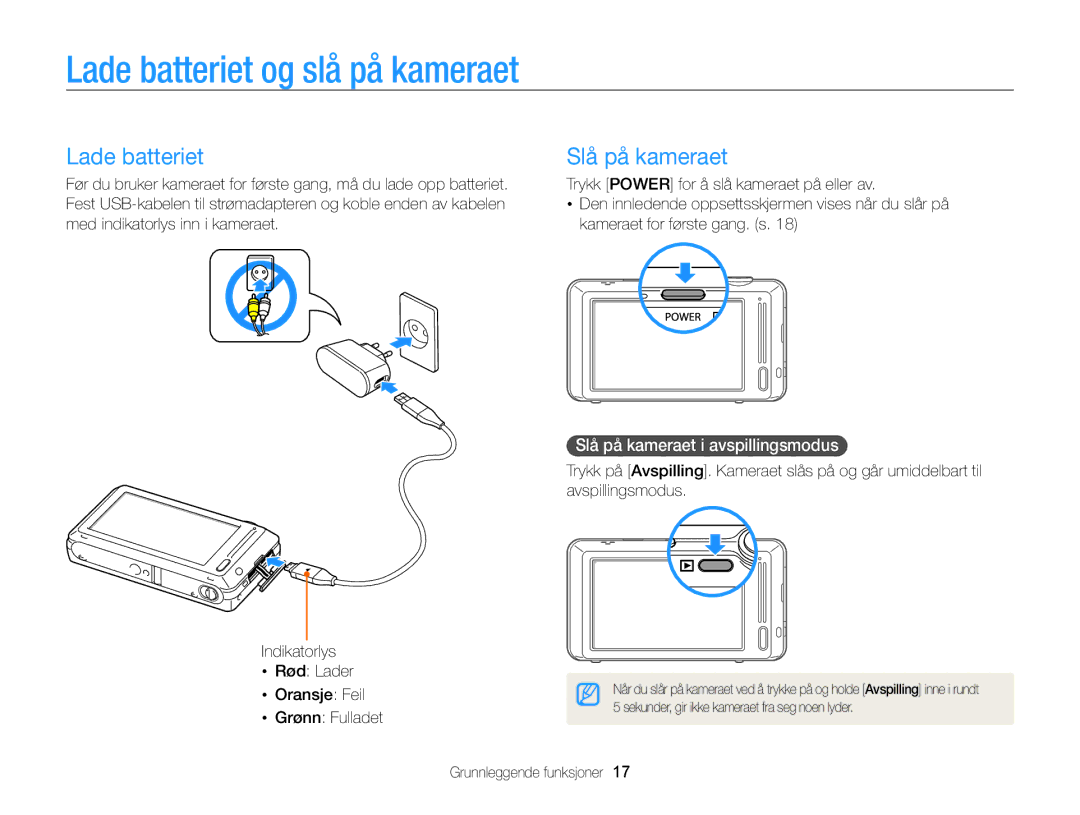 Samsung EC-ST700ZBPBE2, EC-ST700ZBPSE2 manual Lade batteriet og slå på kameraet, Slå på kameraet i avspillingsmodus 