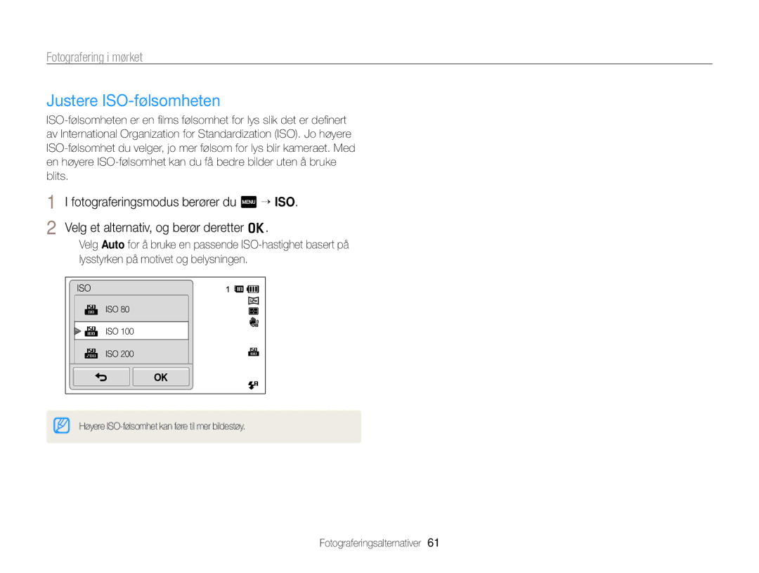 Samsung EC-ST700ZBPBE2, EC-ST700ZBPSE2 manual Justere ISO-følsomheten 