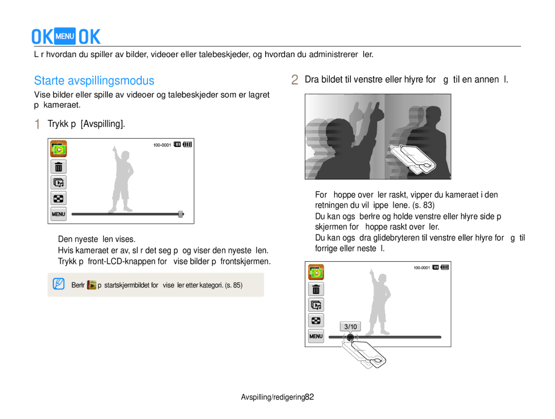 Samsung EC-ST700ZBPSE2 manual Vise bilder eller videoer i avspillingsmodus, Starte avspillingsmodus, Trykk på Avspilling 