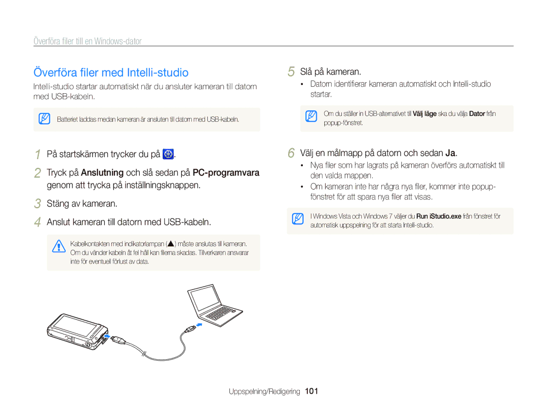 Samsung EC-ST700ZBPBE2, EC-ST700ZBPSE2 manual Överföra ﬁler med Intelli-studio, Överföra ﬁler till en Windows-dator 