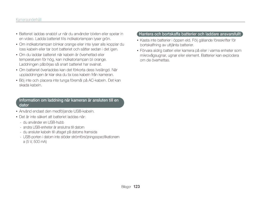 Samsung EC-ST700ZBPBE2, EC-ST700ZBPSE2 manual Hantera och bortskaffa batterier och laddare ansvarsfullt 