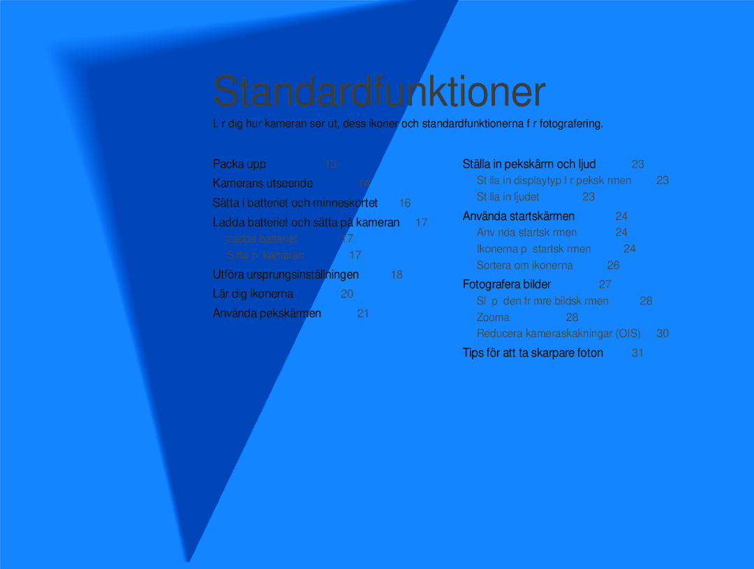 Samsung EC-ST700ZBPSE2, EC-ST700ZBPBE2 manual Standardfunktioner 