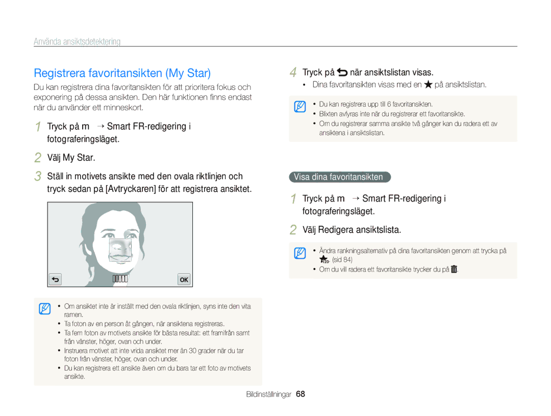 Samsung EC-ST700ZBPSE2 Registrera favoritansikten My Star, Tryck på när ansiktslistan visas, Visa dina favoritansikten 