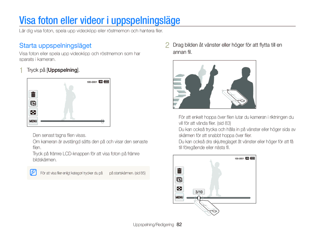 Samsung EC-ST700ZBPSE2 manual Visa foton eller videor i uppspelningsläge, Starta uppspelningsläget, Tryck på Uppspelning 