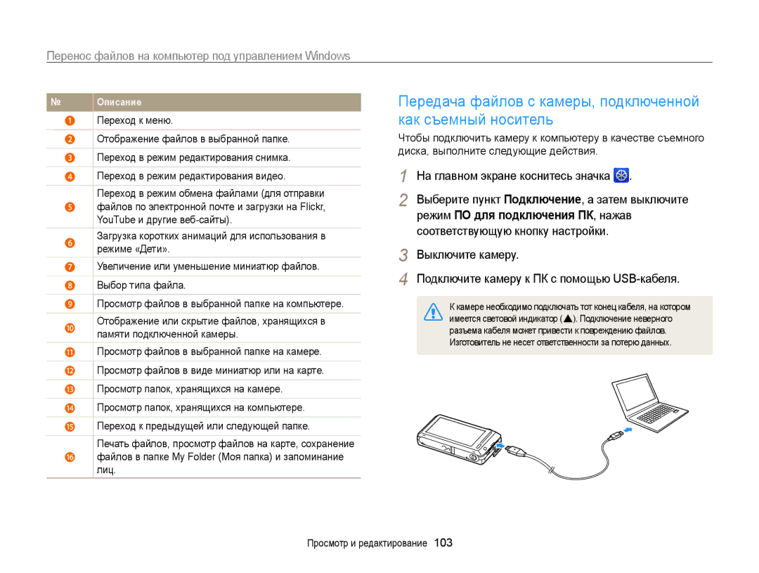 Samsung EC-ST700ZBPLRU, EC-ST700ZBPBRU, EC-ST700ZBPSRU manual Передача файлов с камеры, подключенной как съемный носитель 