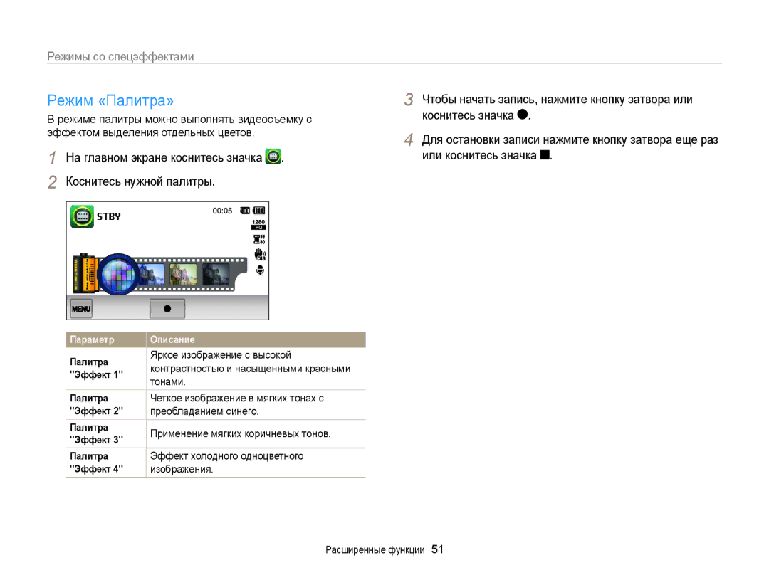 Samsung EC-ST700ZBPSRU, EC-ST700ZBPBRU, EC-ST700ZBPLRU manual Режим «Палитра» 