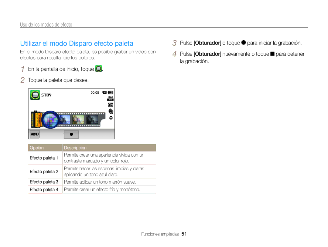 Samsung EC-ST700ZBPLE1 manual Utilizar el modo Disparo efecto paleta, Efecto paleta, Contraste marcado y un color rojo 