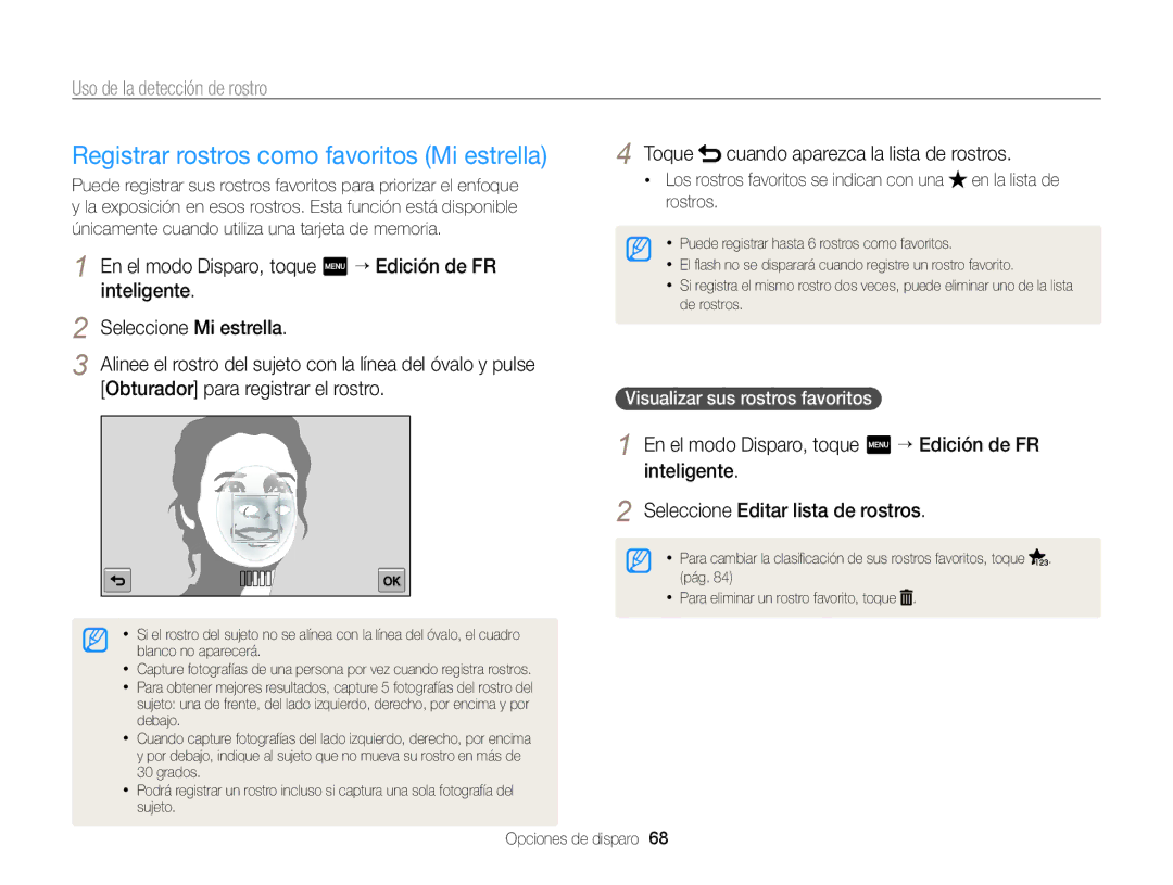 Samsung EC-ST700ZBPBE1 manual Registrar rostros como favoritos Mi estrella, Toque cuando aparezca la lista de rostros 