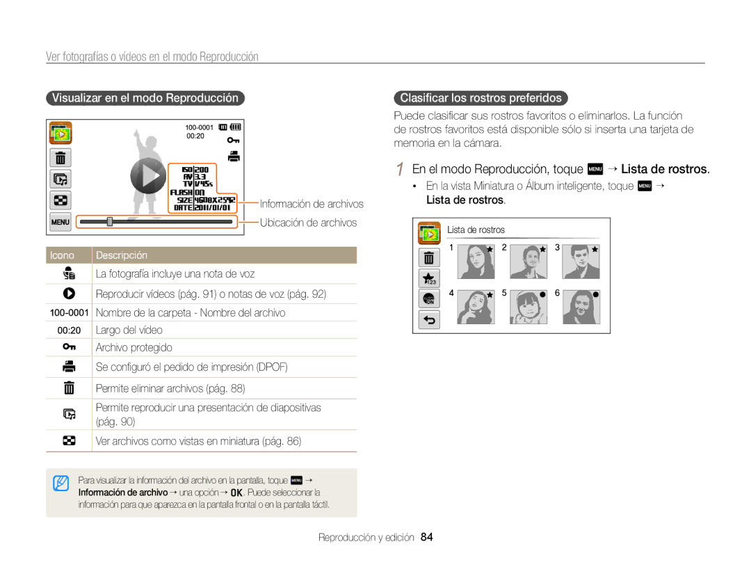 Samsung EC-ST700ZBPBE1 manual En el modo Reproducción, toque m “ Lista de rostros, Visualizar en el modo Reproducción 