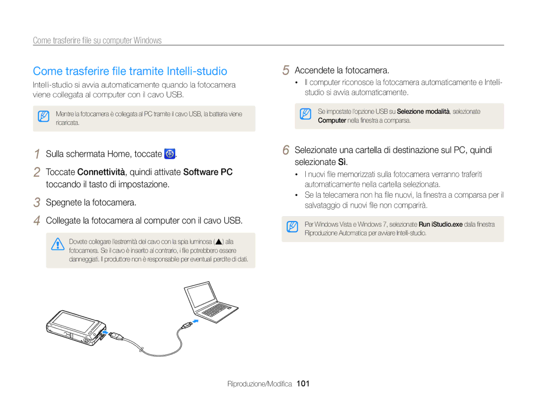 Samsung EC-ST700ZBPLE1, EC-ST700ZBPGE1 Come trasferire ﬁle tramite Intelli-studio, Come trasferire ﬁle su computer Windows 