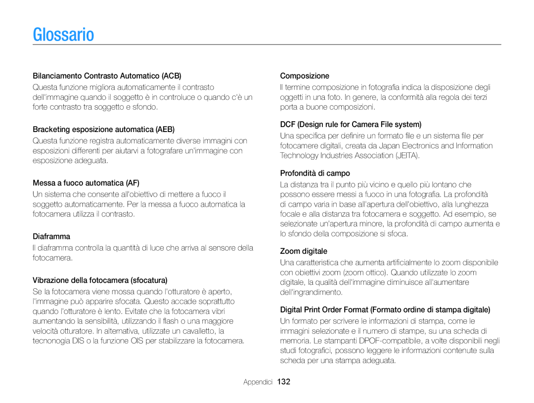 Samsung EC-ST700ZBPGE1, EC-ST700ZBPLE1, EC-ST700ZBPSE1 manual Glossario 