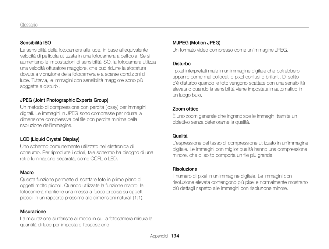 Samsung EC-ST700ZBPLE1, EC-ST700ZBPGE1, EC-ST700ZBPSE1 manual Sensibilità ISO, Risoluzione 