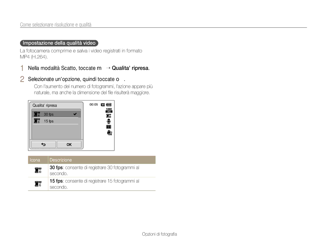 Samsung EC-ST700ZBPGE1, EC-ST700ZBPLE1, EC-ST700ZBPSE1 manual Impostazione della qualità video 