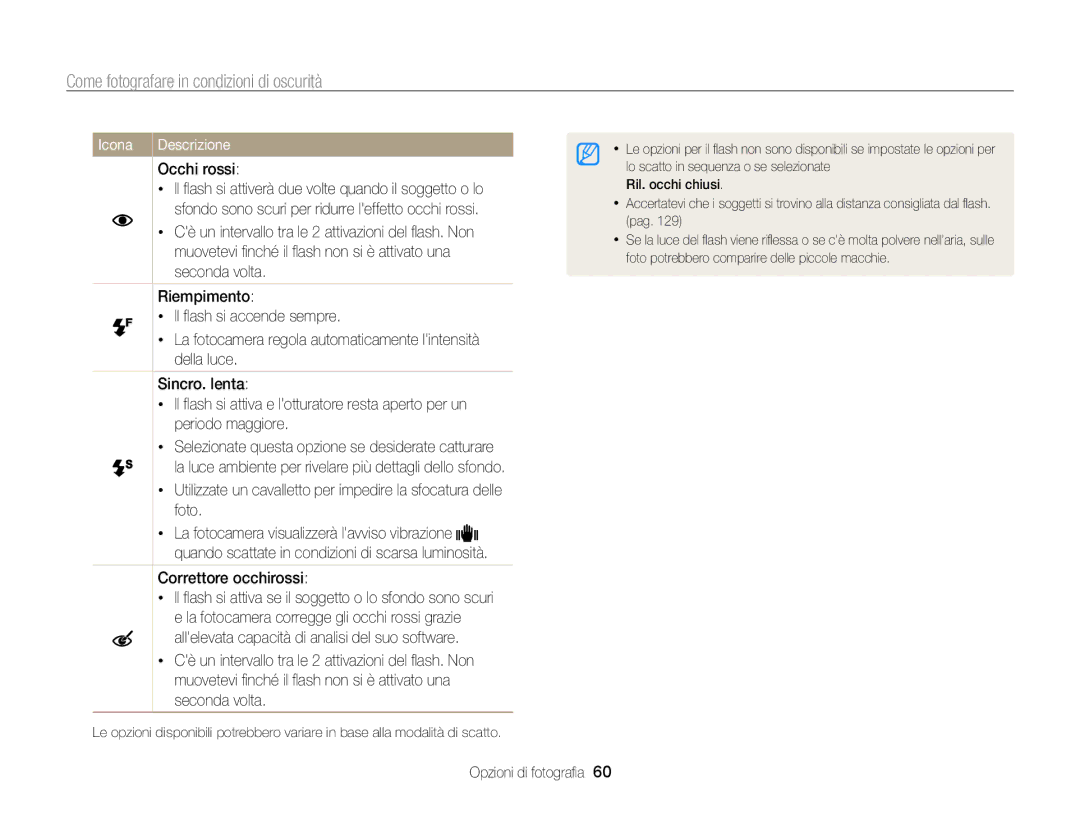 Samsung EC-ST700ZBPGE1, EC-ST700ZBPLE1 manual Come fotografare in condizioni di oscurità, Occhi rossi, Correttore occhirossi 