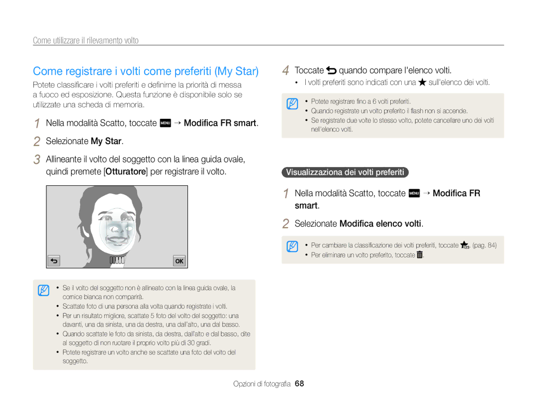 Samsung EC-ST700ZBPLE1 manual Come registrare i volti come preferiti My Star, Toccate quando compare lelenco volti 