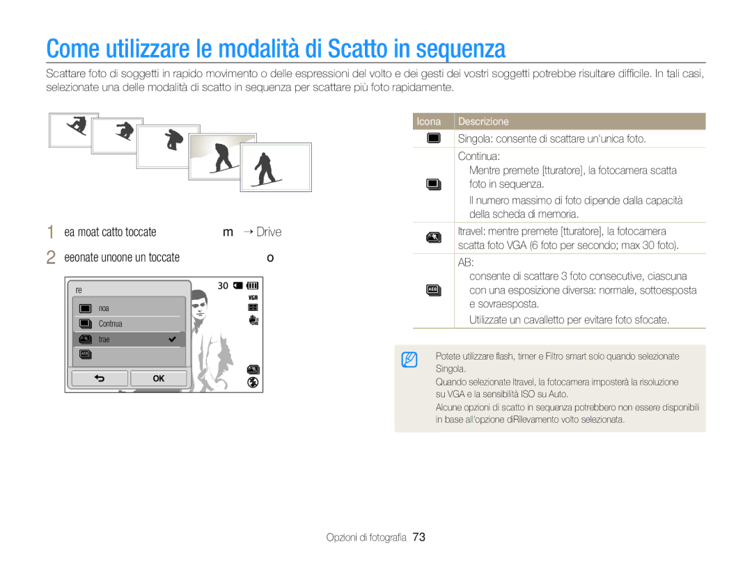 Samsung EC-ST700ZBPSE1, EC-ST700ZBPLE1, EC-ST700ZBPGE1 manual Come utilizzare le modalità di Scatto in sequenza 