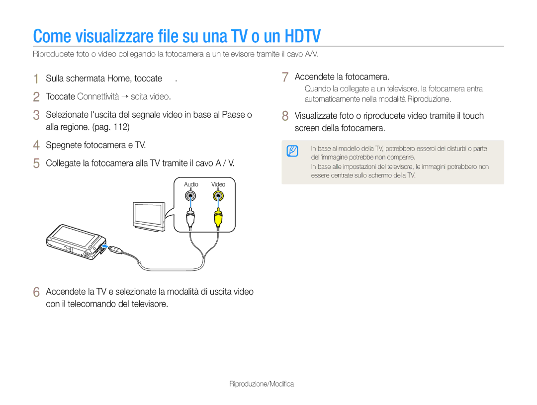 Samsung EC-ST700ZBPLE1 Come visualizzare ﬁle su una TV o un Hdtv, Toccate Connettività “ Uscita video, Alla regione. pag 