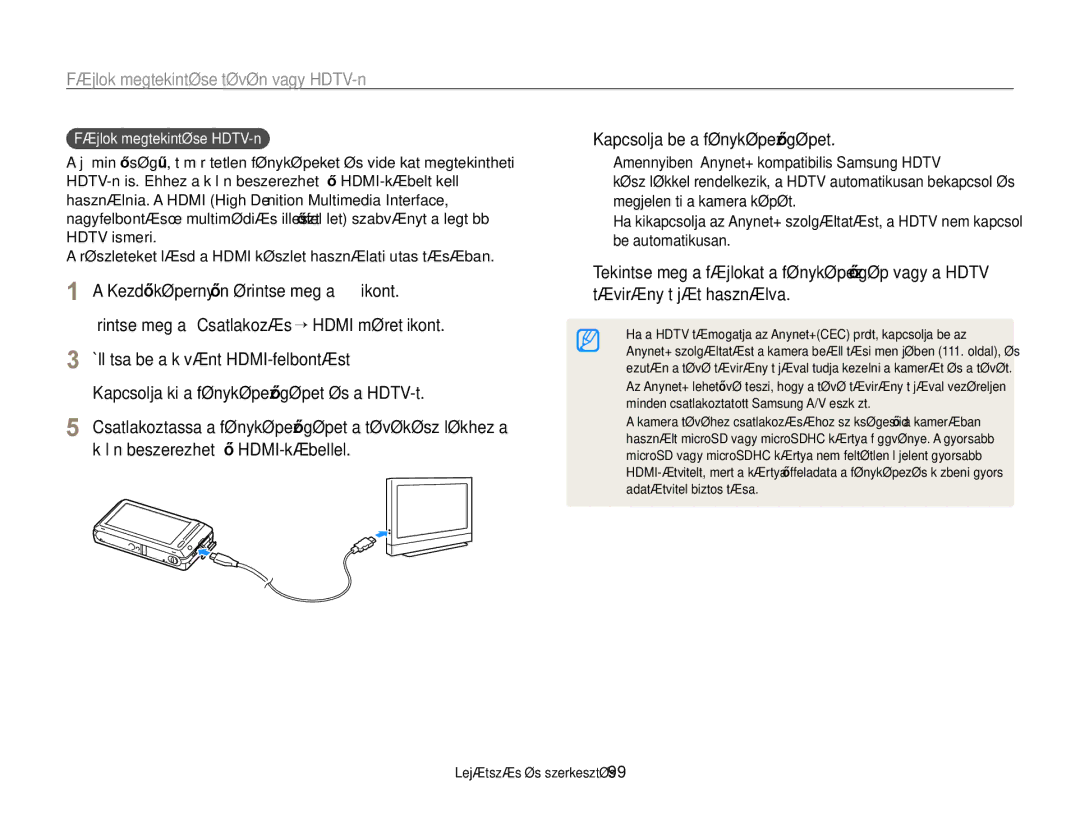 Samsung EC-ST700ZBPSE1, EC-ST700ZBPSE3 manual Fájlok megtekintése tévén vagy HDTV-n, Állítsa be a kívánt HDMI-felbontást 