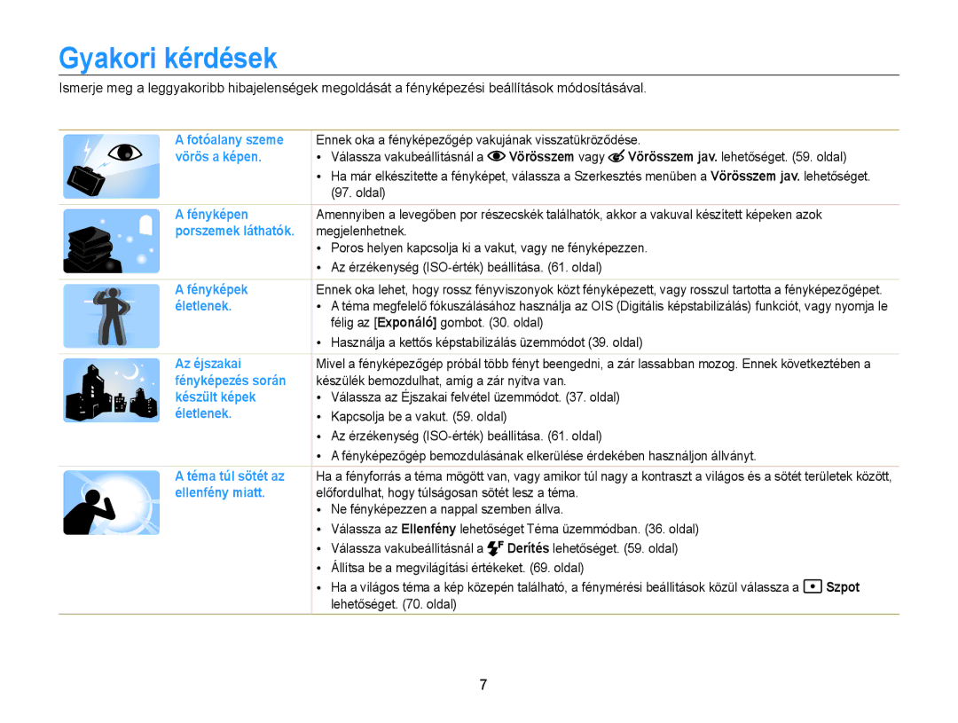 Samsung EC-ST700ZBPBE2, EC-ST700ZBPSE1, EC-ST700ZBPSE3, EC-ST700ZBPBE3 manual Gyakori kérdések, Vörösszem vagy, Szpot 