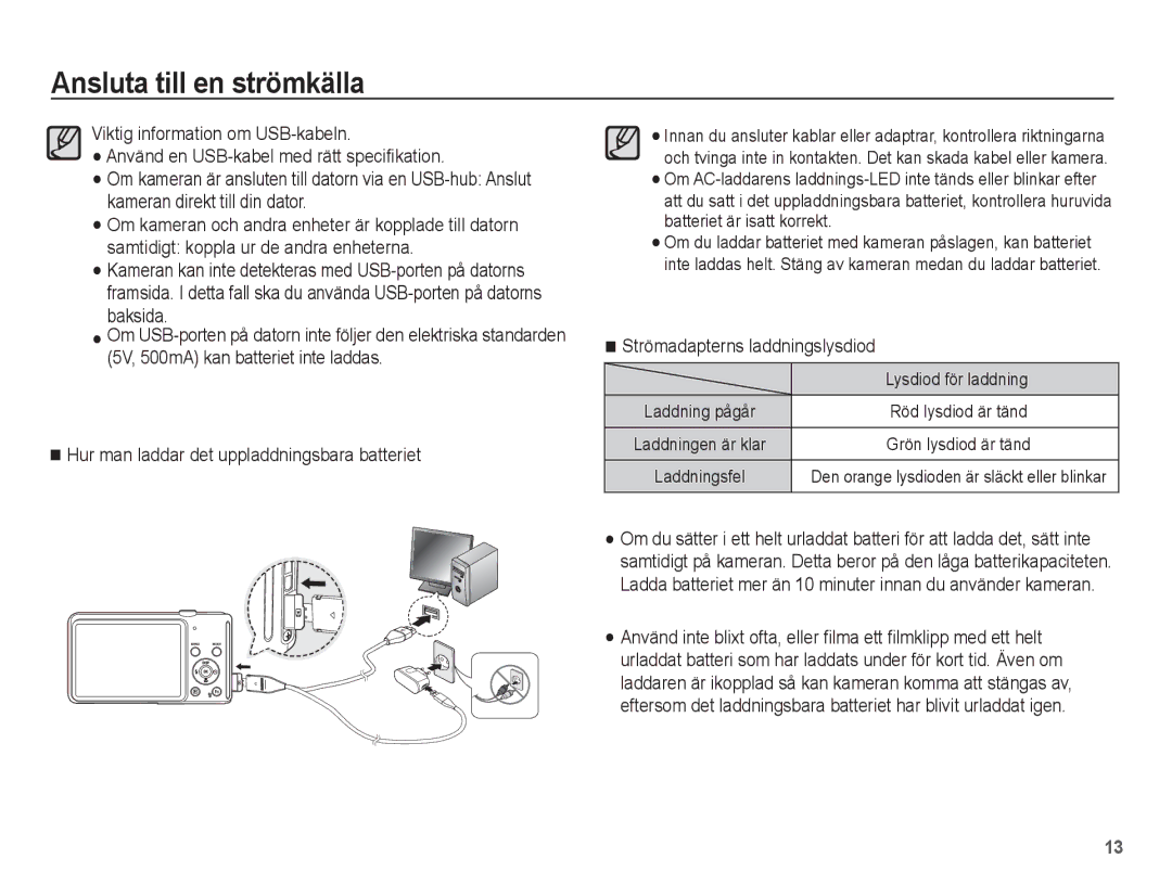 Samsung EC-ST70ZZBPUE2, EC-ST70ZZBPBE2, EC-ST70ZZBPSE2, EC-ST70ZZBPOE2 Strömadapterns laddningslysdiod, Lysdiod för laddning 