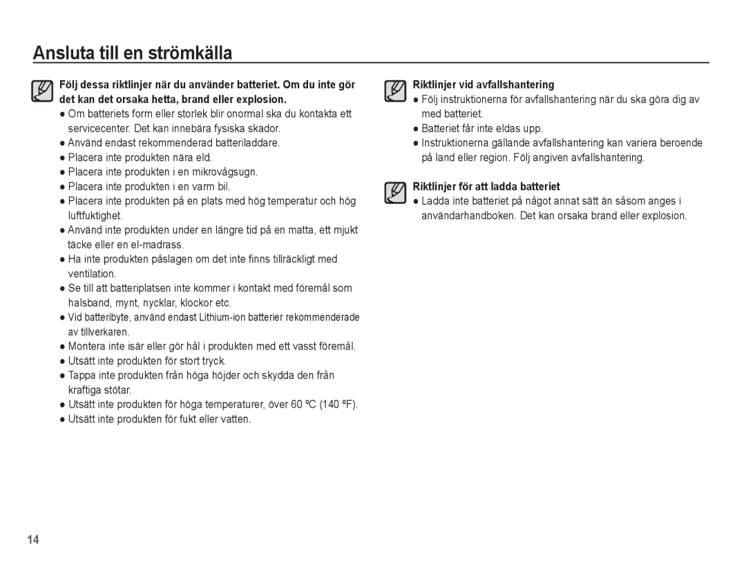 Samsung EC-ST70ZZBPOE2, EC-ST70ZZBPBE2, EC-ST70ZZBPSE2, EC-ST70ZZBPUE2 manual Riktlinjer vid avfallshantering 