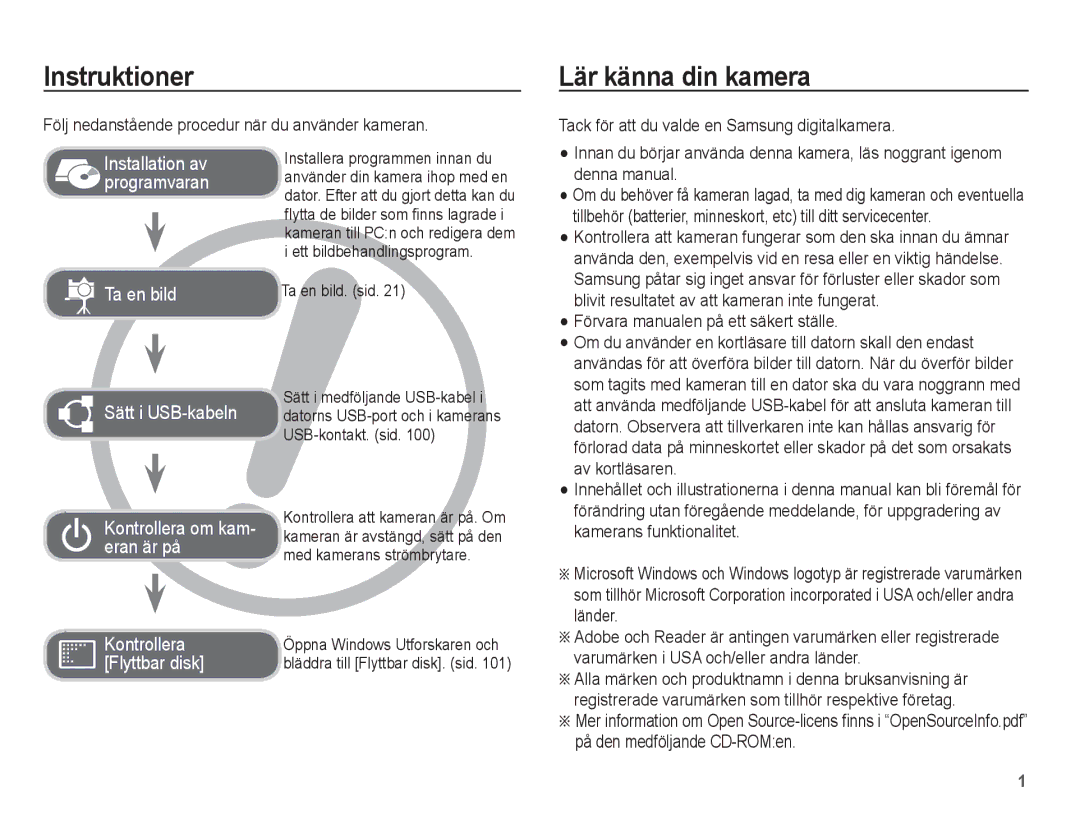 Samsung EC-ST70ZZBPUE2 manual Instruktioner, Lär känna din kamera, Följ nedanstående procedur när du använder kameran 