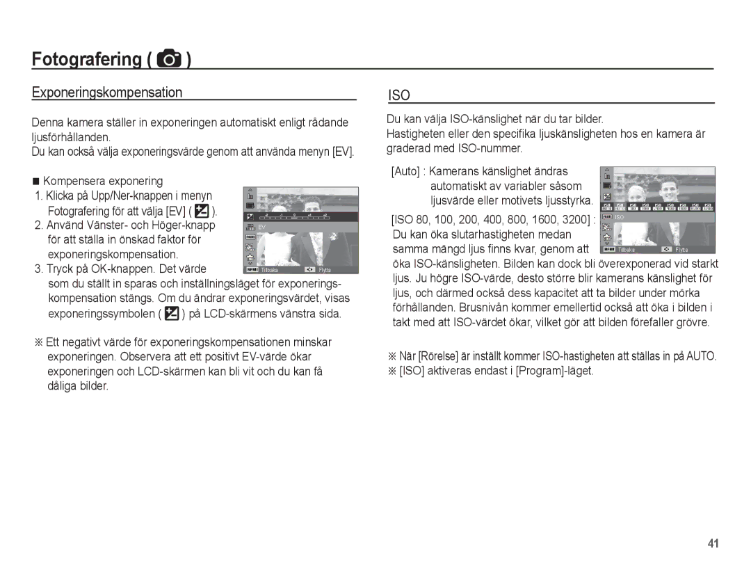 Samsung EC-ST70ZZBPUE2 manual Exponeringskompensation, Klicka på Upp/Ner-knappen i menyn, Använd Vänster- och Höger-knapp 