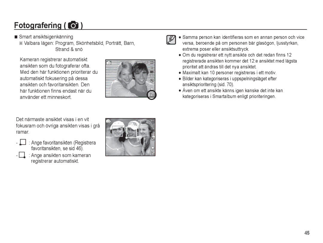 Samsung EC-ST70ZZBPUE2, EC-ST70ZZBPBE2, EC-ST70ZZBPSE2, EC-ST70ZZBPOE2 manual Favoritansikten, se sid 