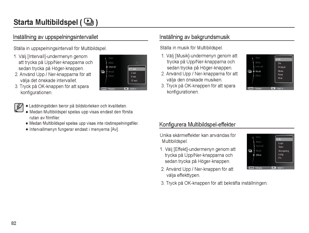 Samsung EC-ST70ZZBPOE2, EC-ST70ZZBPBE2 manual Inställning av uppspelningsintervallet, Inställning av bakgrundsmusik 