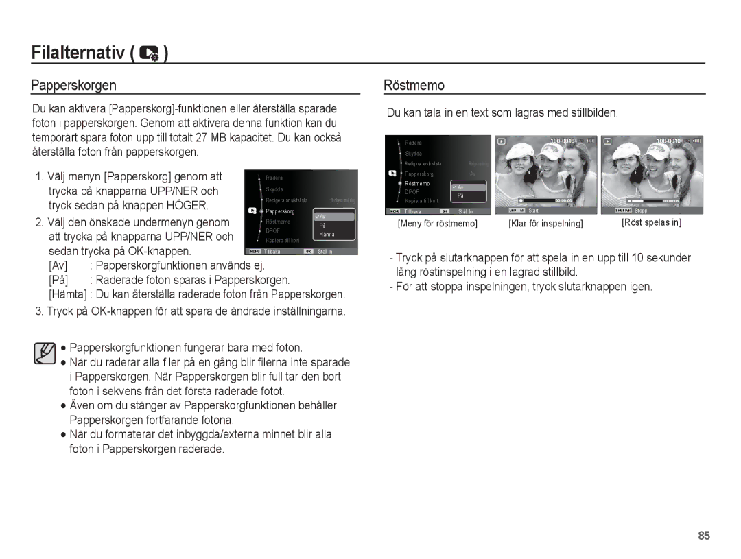 Samsung EC-ST70ZZBPUE2, EC-ST70ZZBPBE2, EC-ST70ZZBPSE2, EC-ST70ZZBPOE2 manual Papperskorgen 