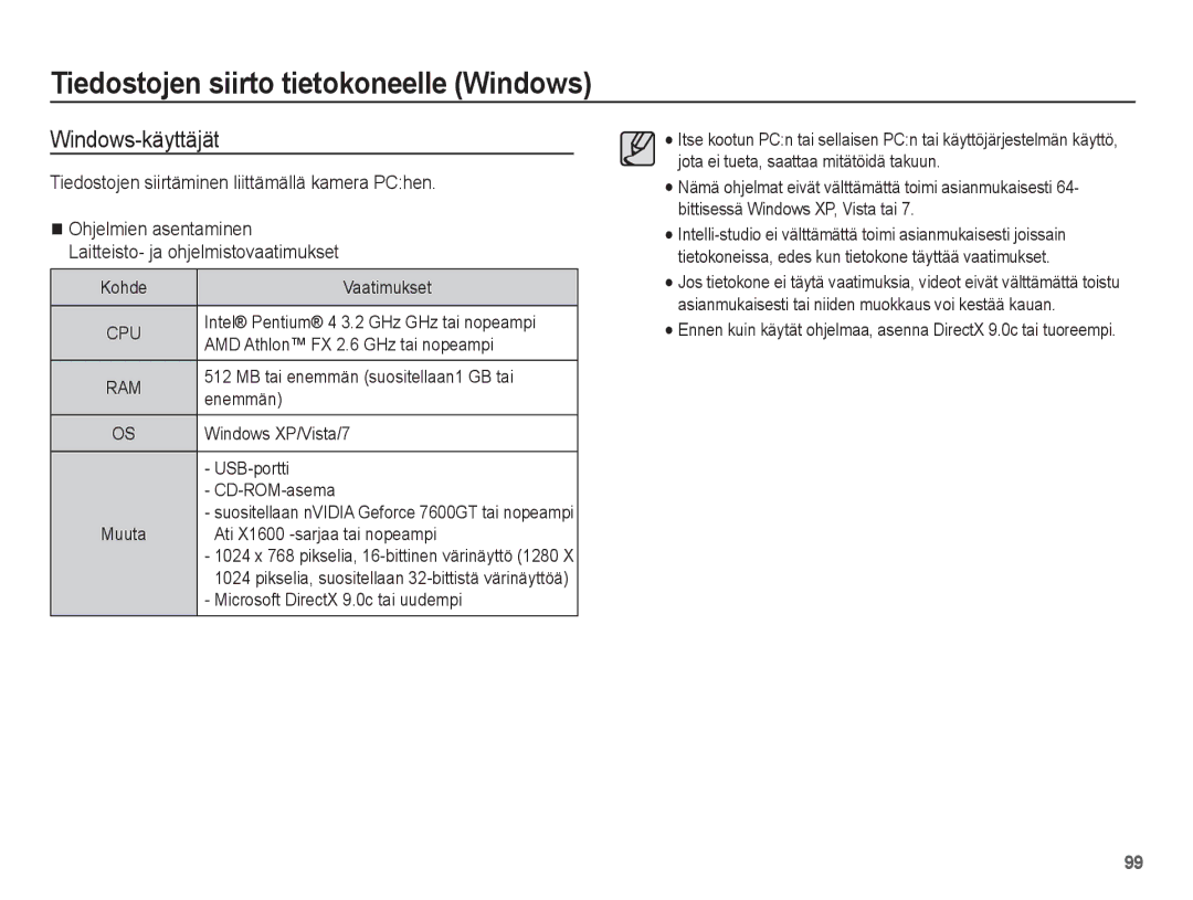 Samsung EC-ST70ZZBPBE2, EC-ST70ZZBPSE2, EC-ST70ZZBPUE2 manual Tiedostojen siirto tietokoneelle Windows, Windows-käyttäjät 