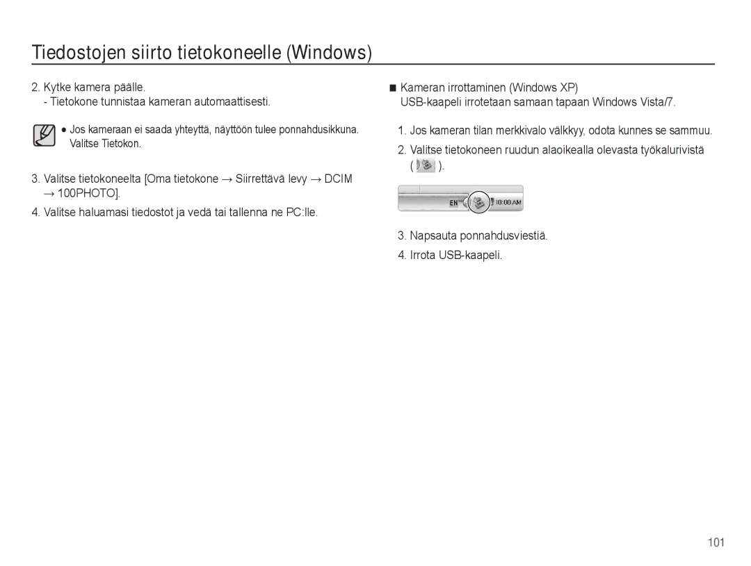 Samsung EC-ST70ZZBPUE2, EC-ST70ZZBPBE2, EC-ST70ZZBPSE2, EC-ST70ZZBPOE2 manual Napsauta ponnahdusviestiä Irrota USB-kaapeli 