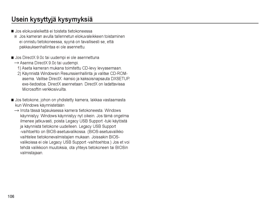 Samsung EC-ST70ZZBPOE2, EC-ST70ZZBPBE2, EC-ST70ZZBPSE2, EC-ST70ZZBPUE2 manual Jos elokuvaleikettä ei toisteta tietokoneessa 