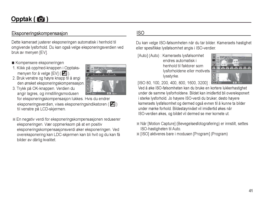 Samsung EC-ST70ZZBPUE2, EC-ST70ZZBPBE2 manual Eksponeringskompensasjon, Klikk på opp/ned-knappen i Opptaks, Lysstyrke 