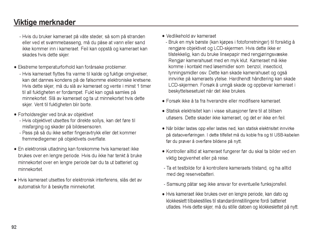 Samsung EC-ST70ZZBPSE2, EC-ST70ZZBPBE2, EC-ST70ZZBPUE2 manual Forsøk ikke å ta fra hverandre eller modifisere kameraet 