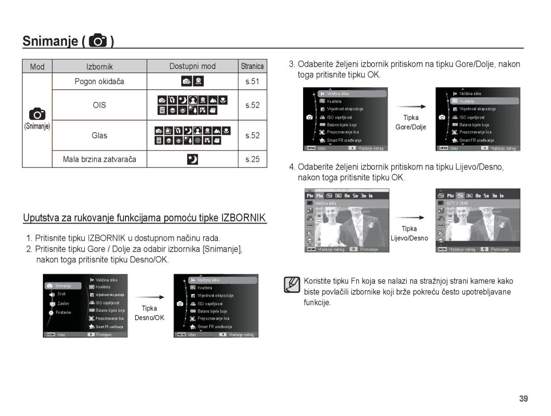 Samsung EC-ST70ZZBPBE3, EC-ST70ZZBPUE3, EC-ST70ZZBPOE3 manual Nakon toga pritisnite tipku OK, Toga pritisnite tipku OK 